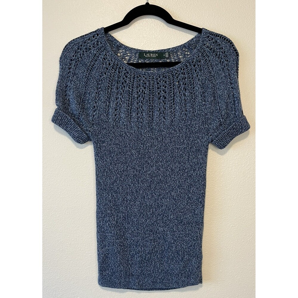Lauren Ralph Lauren Womens Linen Blend Sweater Size Medium Heathered Blue